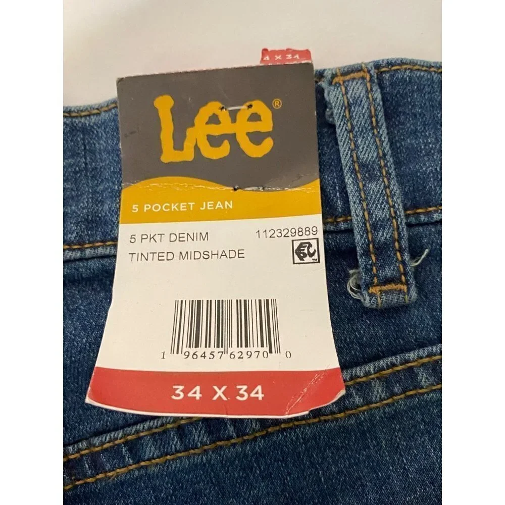 New Lee‎ Regular Fit Men's Blue Denim 5 Pocket Midshade Jeans Size W34 x L34 NWT